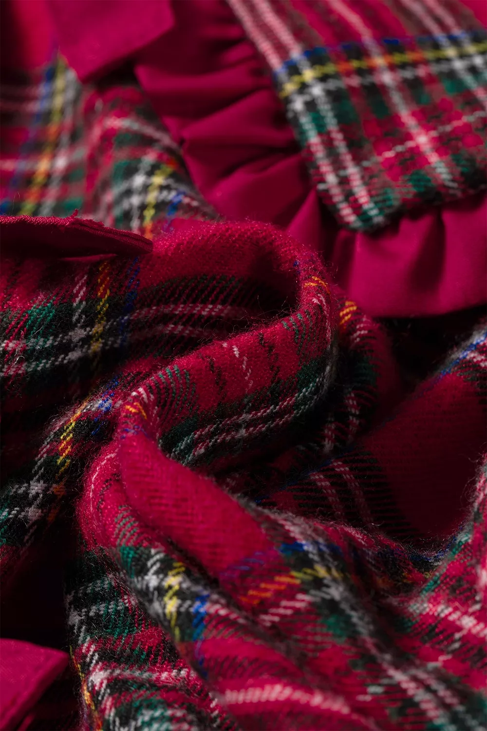 Plaid Tie Neck Ruffle Cuffs Long Sleeve Shift Blouse, image 10