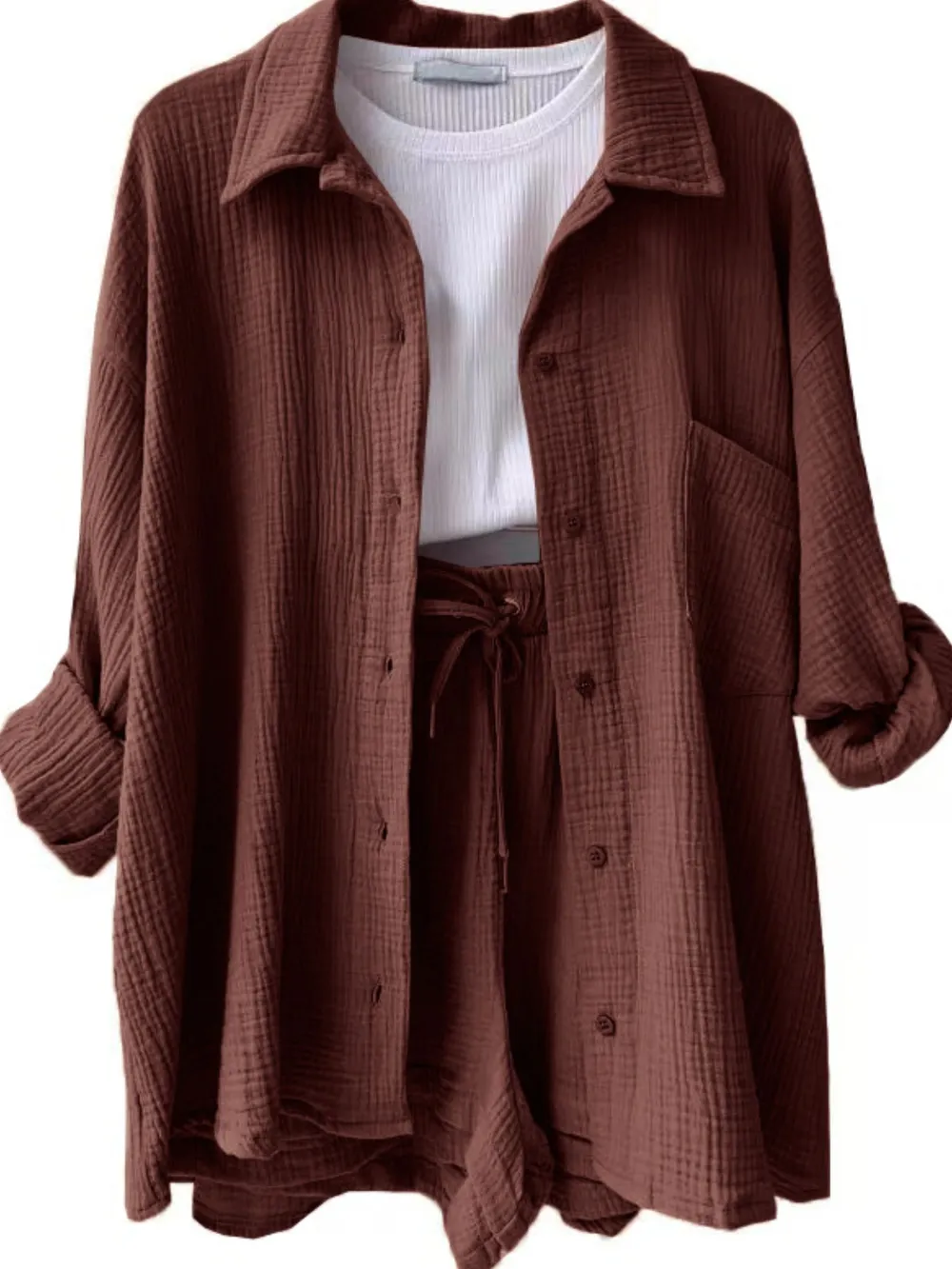 Textured Button Up Shirt and Shorts Set, image 3