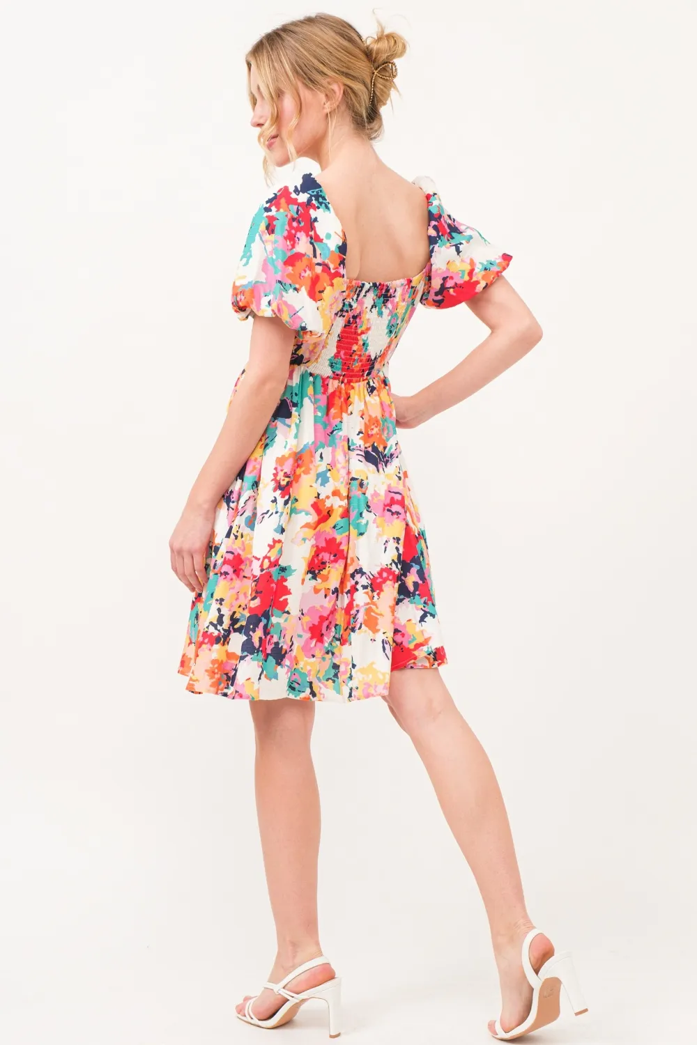 Square Neck Puff Sleeve Floral Dress, image 5