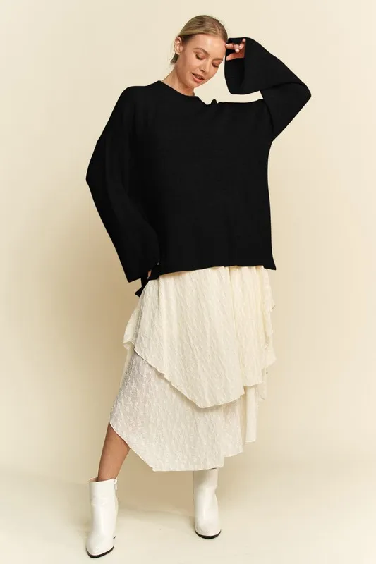 High-Low Round Neck Drop Shoulder Sweater, image 5