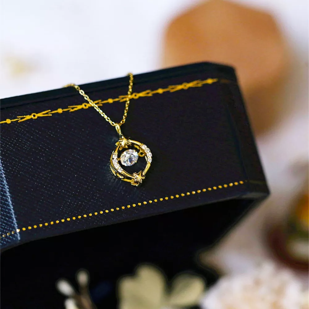 18K Gold-Plated Zircon Star Circle Pendant Necklace, image 4