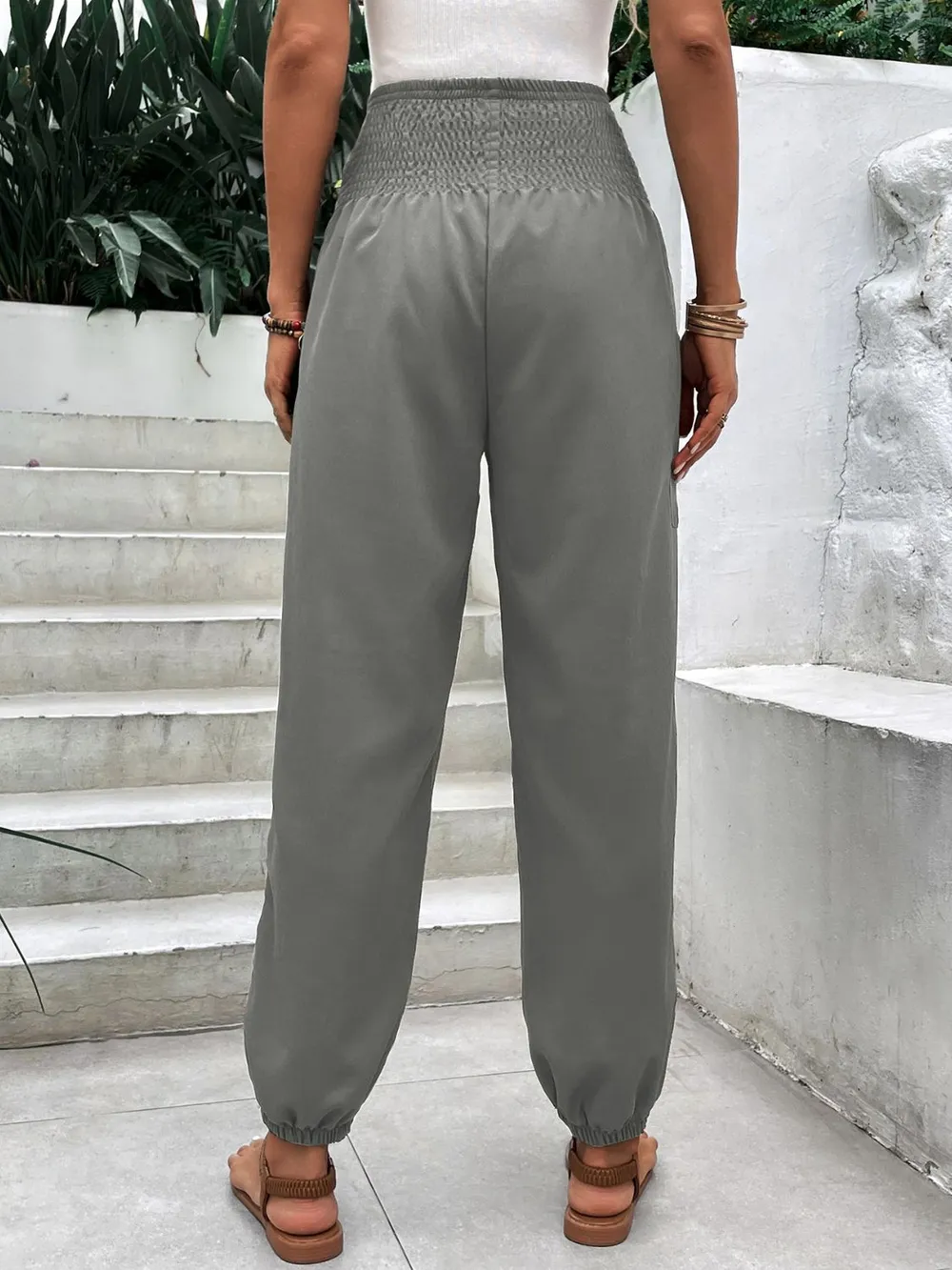 Smocked High Rise Joggers with Pockets, image 15