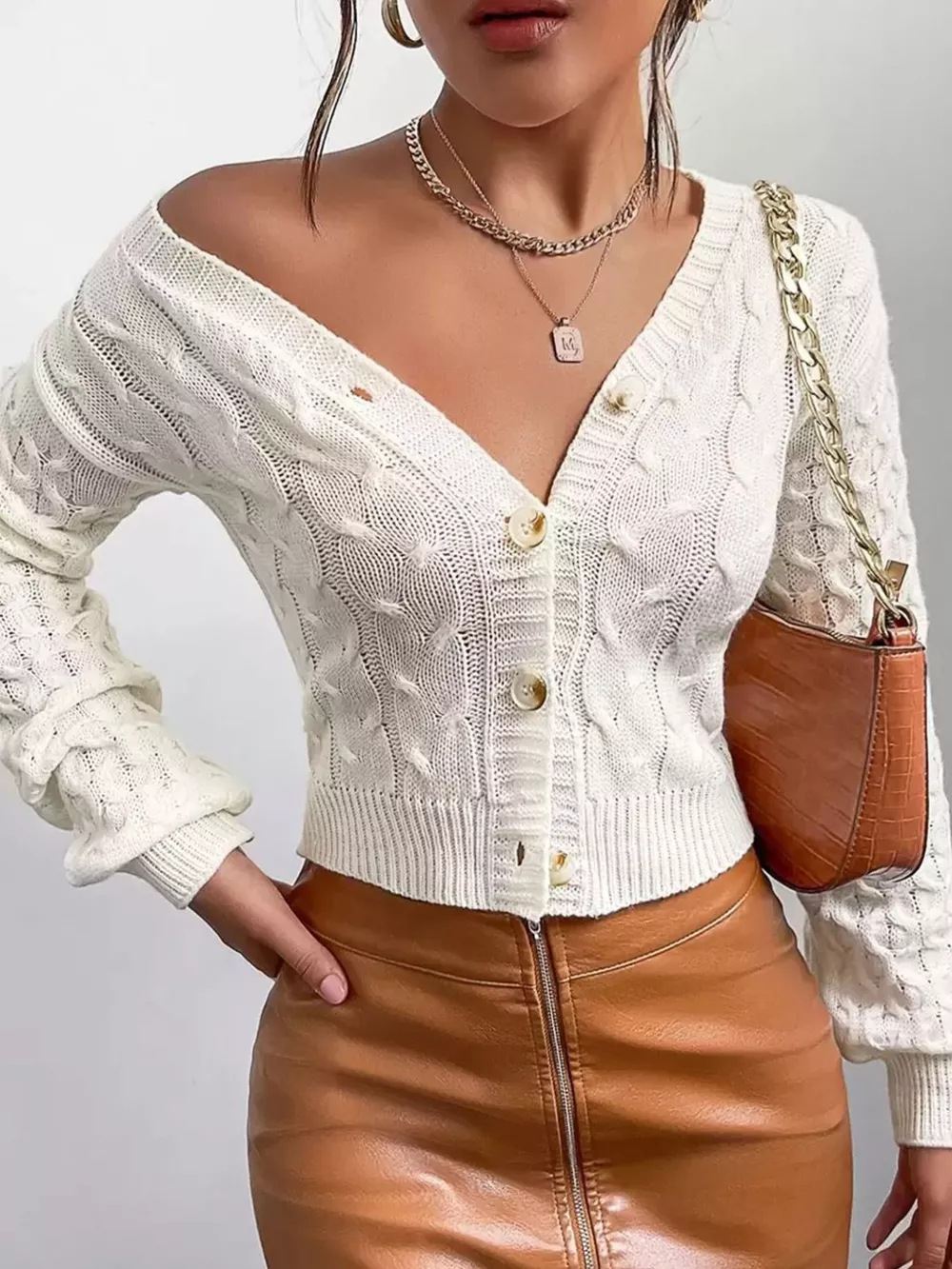 Cable Knit Button-Down Cardigan, image 3