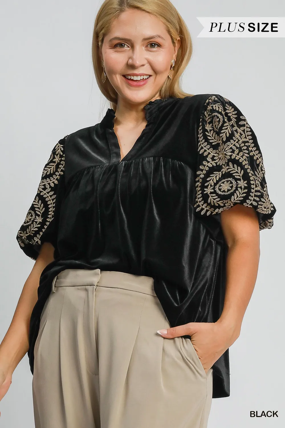 Full Size Velvet Embroidered Sleeve Blouse Plus Size, image 6