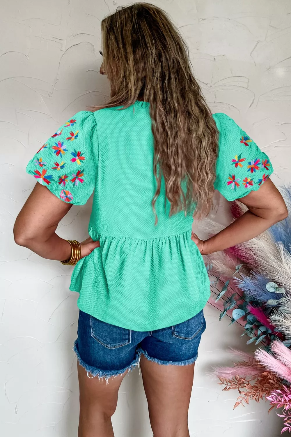 Embroidered Sleeve Textured Blouse, image 2