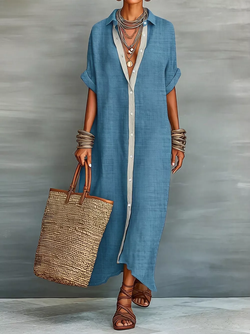 Casual Linen Shirt Dress with Button-Down Front, image 9