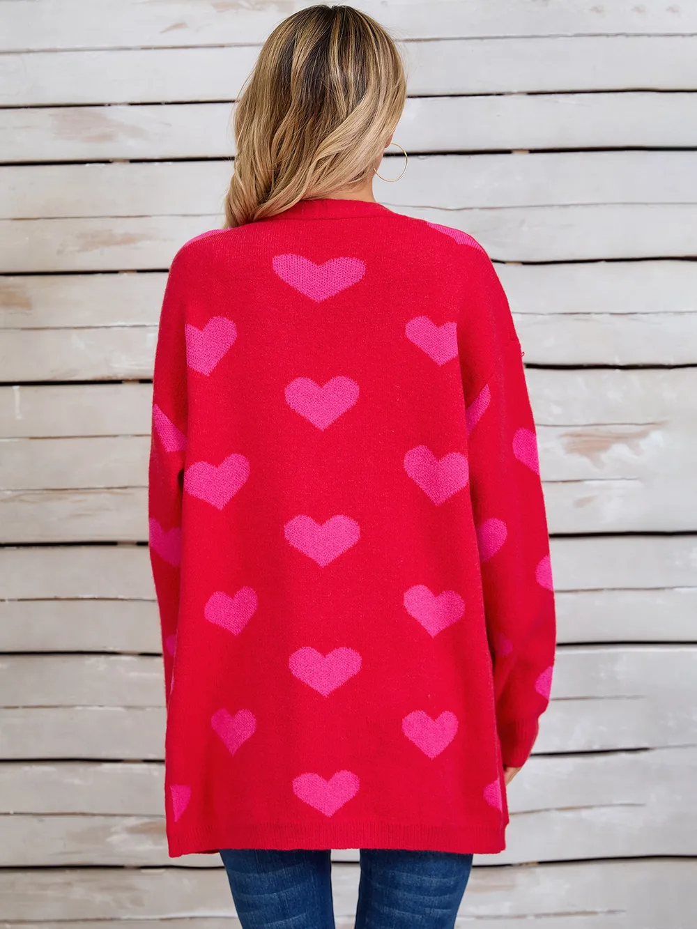 Heart Open Front Long Sleeve Cardigan, image 10