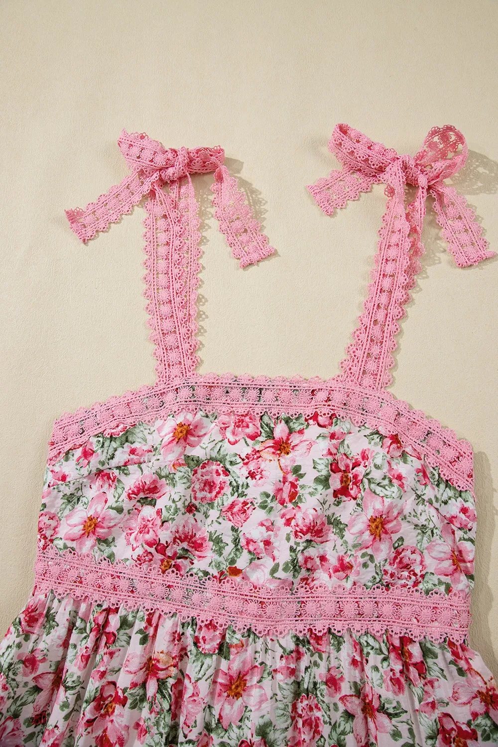 Floral Lace Tied Strap Square Neck Dress with Pockets, image 2