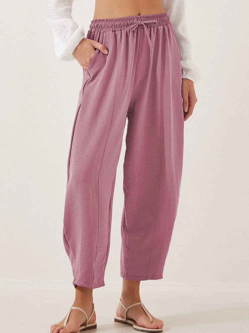 Full Size Drawstring Cropped Jogger Pants Plus Size, image 2