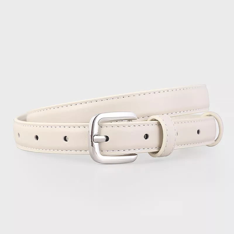 Classic Leather Skinny Belt with Silver Buckle, image 4
