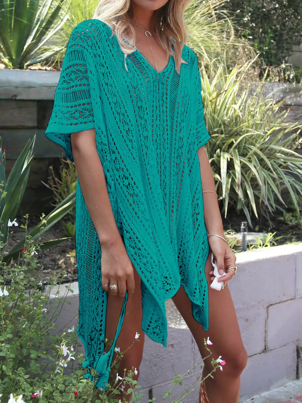 Cutout V-Neck Cover-Up with Tassel, image 2