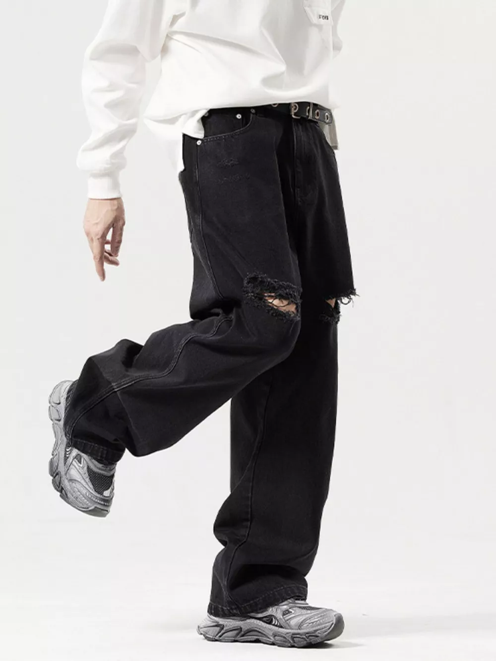 Men's Distressed Wide Leg Jeans, image 4