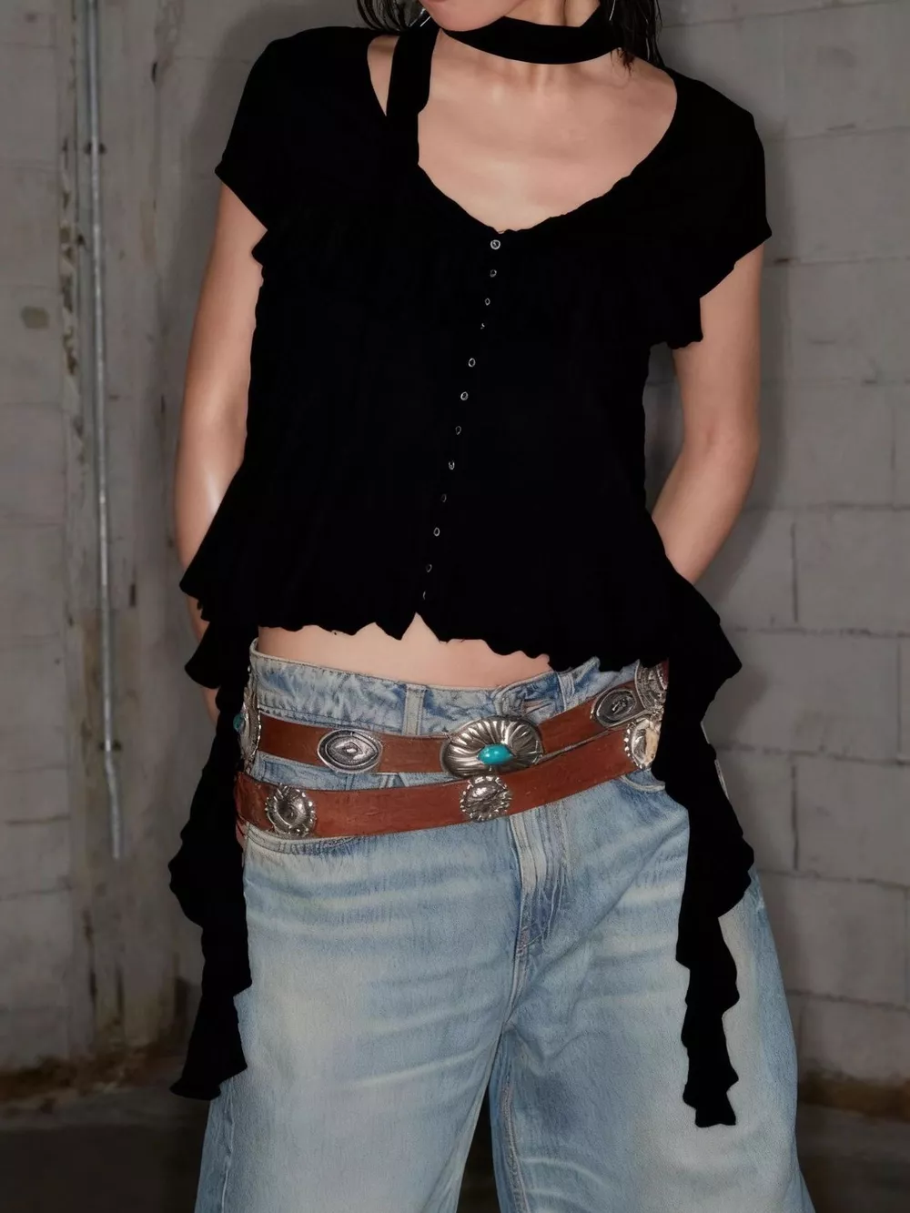 Ruffle Trimmed V-Neck Short Sleeve Lace Top, image 8