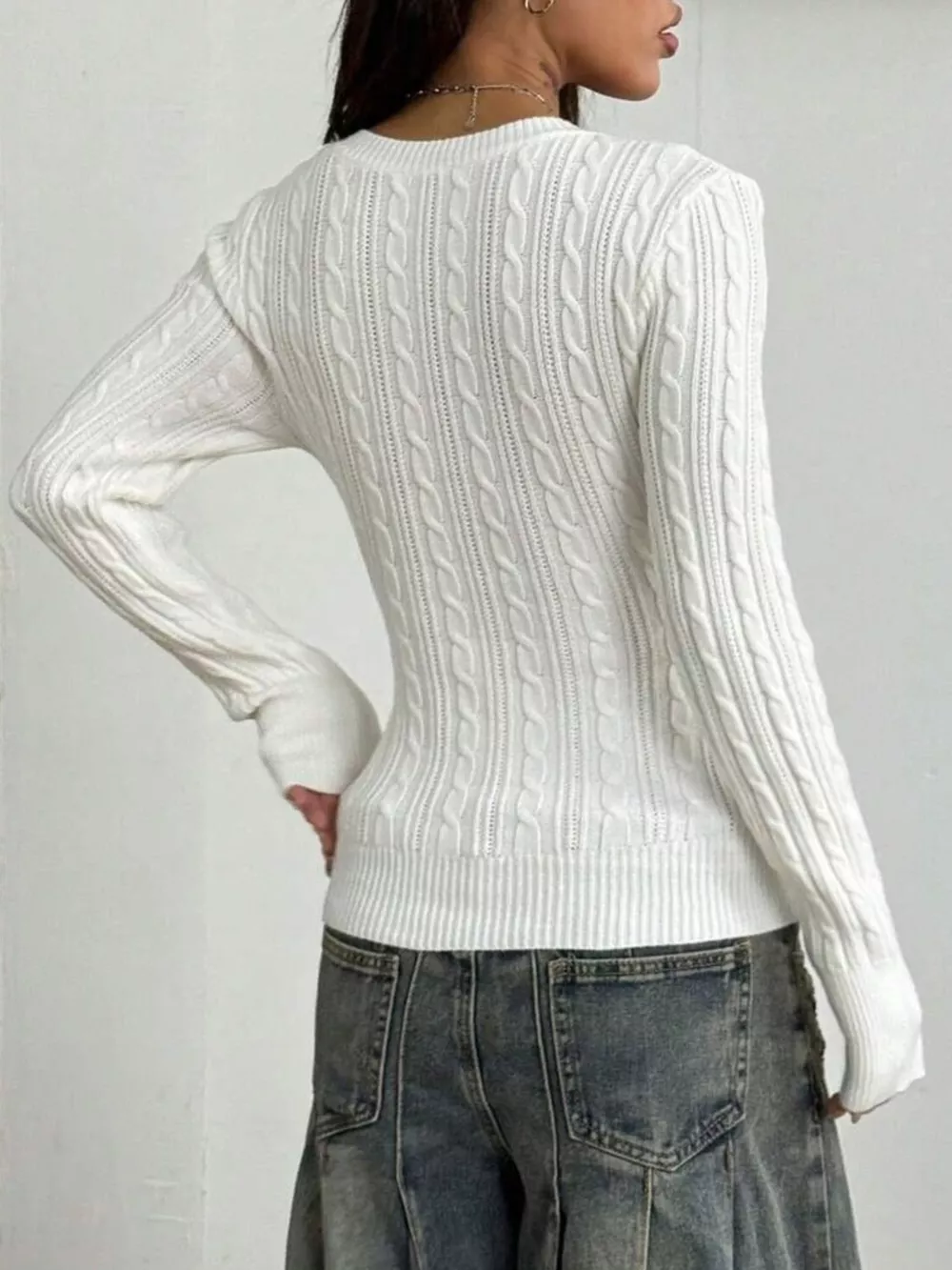 Slim-Fit Cable Knit Top, image 6
