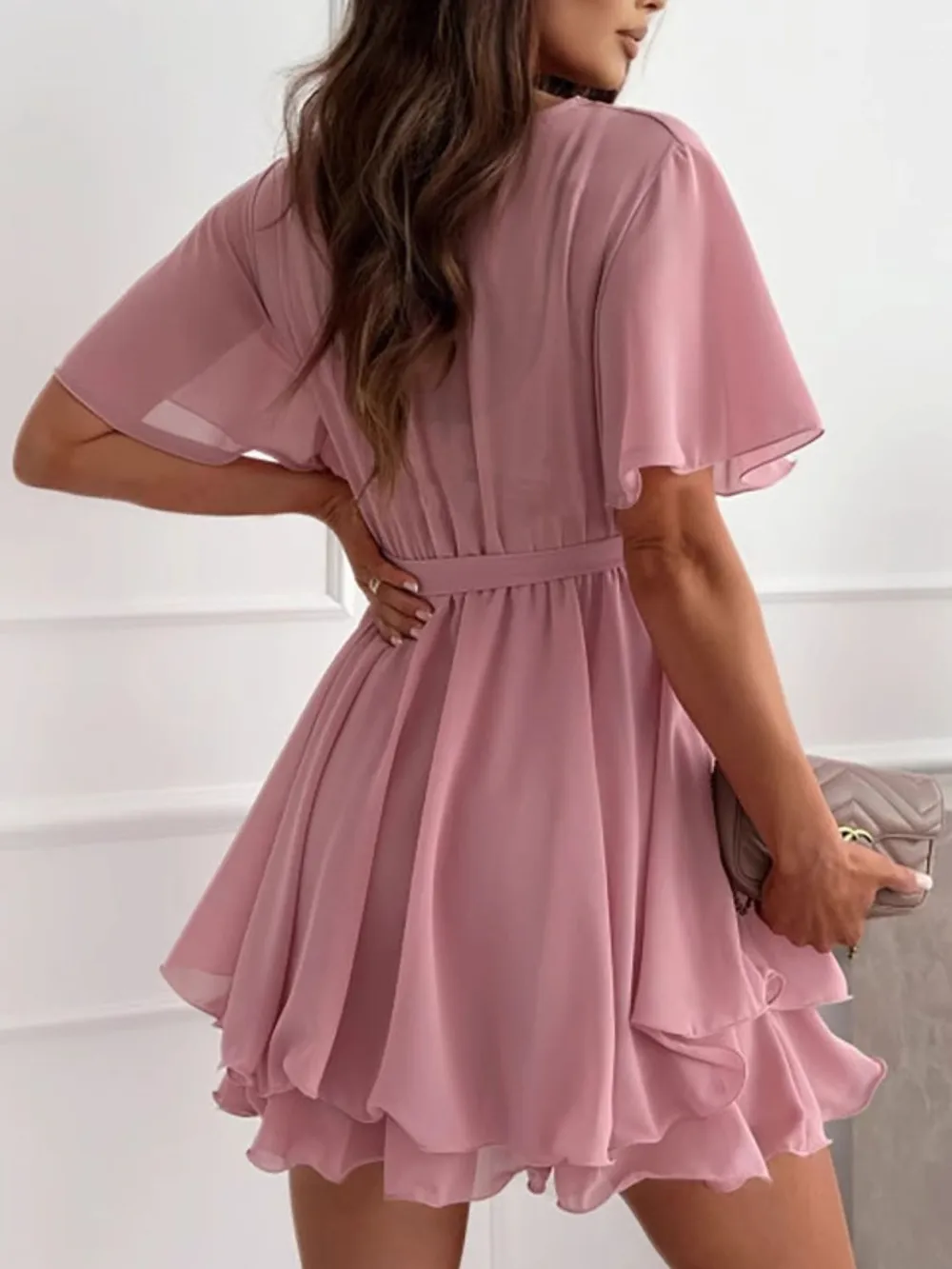 Surplice Flutter Sleeve Mini Dress, image 2