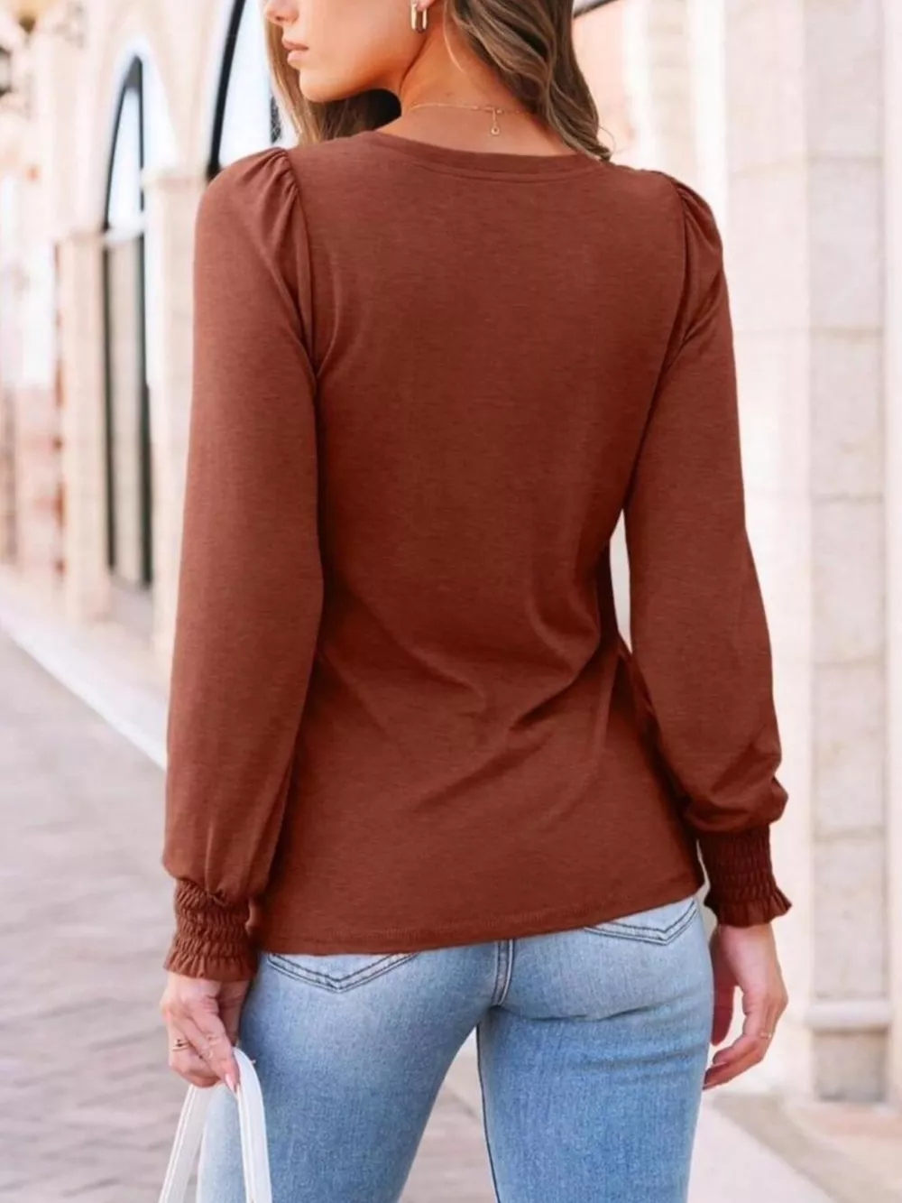 Round Neck Lantern Sleeve Top, image 4
