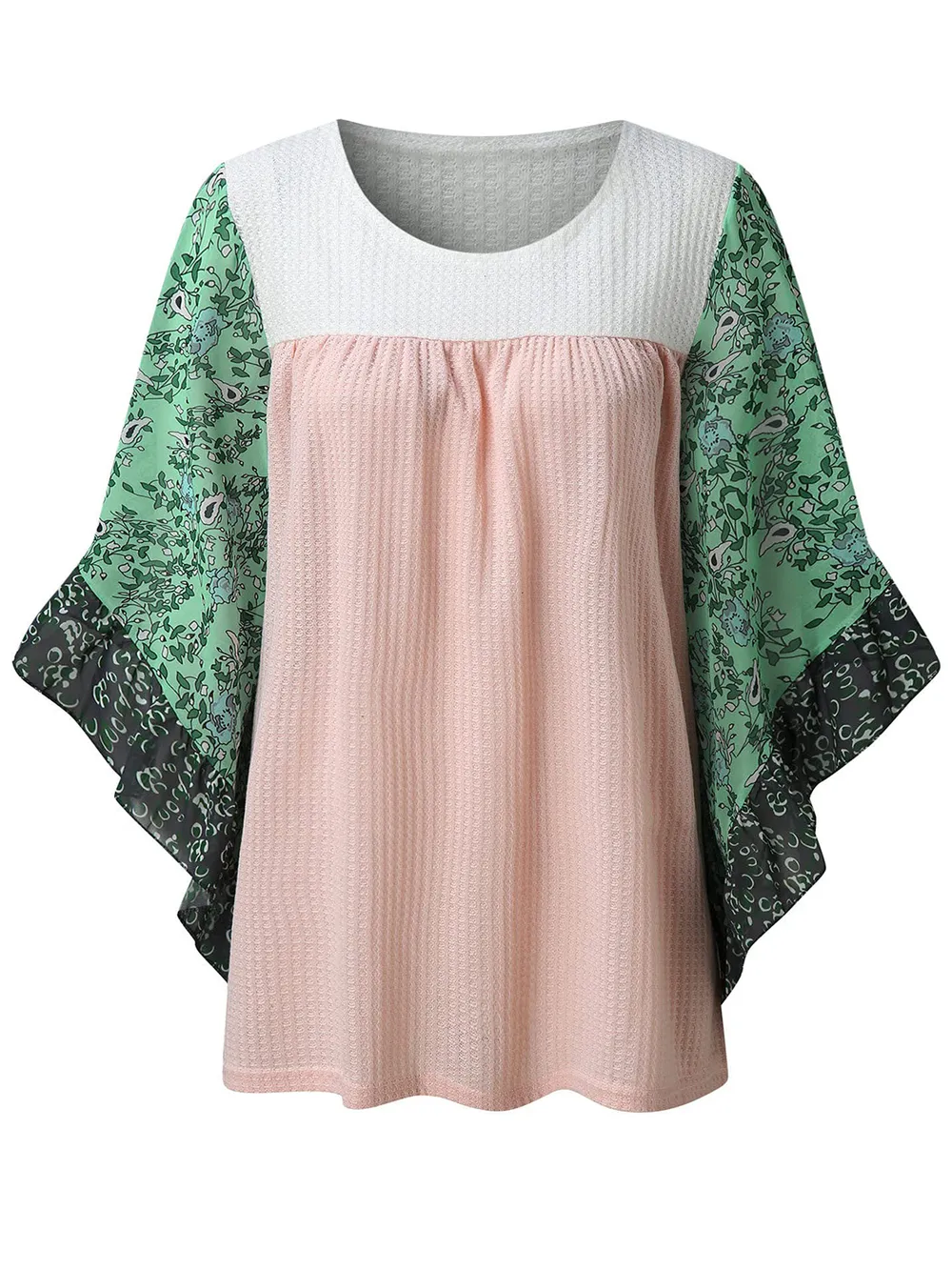 Full Size Printed Round Neck Three-Quarter Sleeve Blouse, image 3