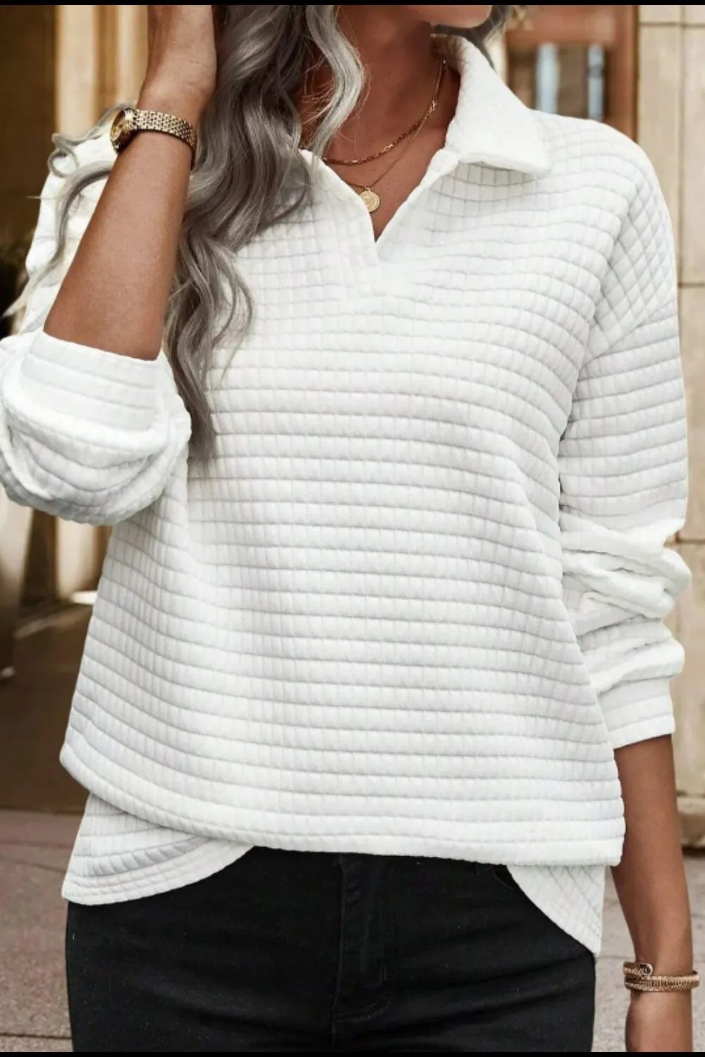 Texture Johnny Collar Long Sleeve Sweatshirt, image 2