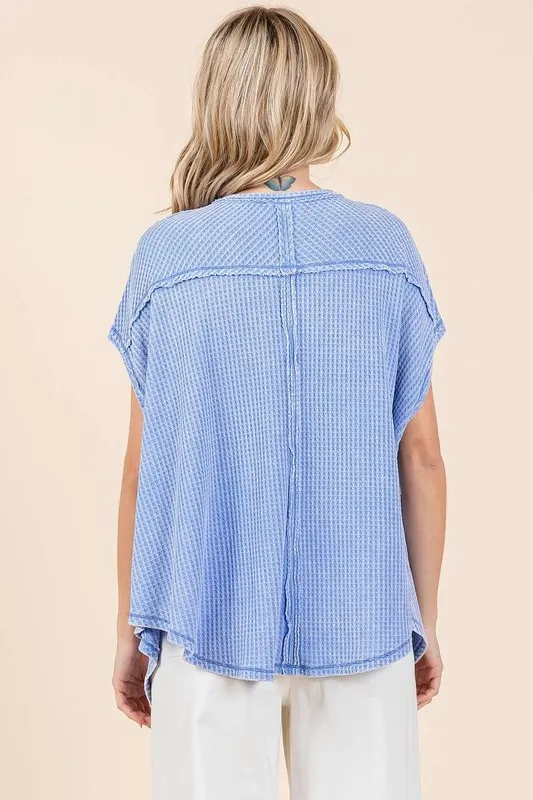 Mineral Wash Waffle Knit Pointed Hem Oversized Top, image 2