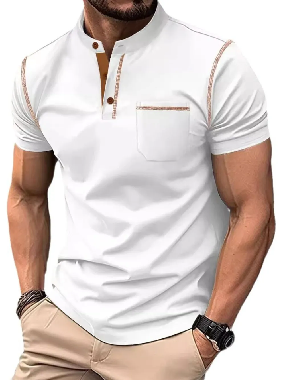 Men's Full Size Button Detail Short Sleeve Polo Plus Size, image 8