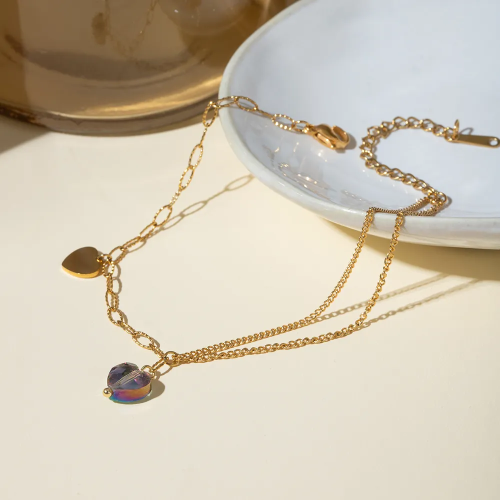 Stainless Steel Synthetic Crystal Heart Anklet Bracelet, image 2