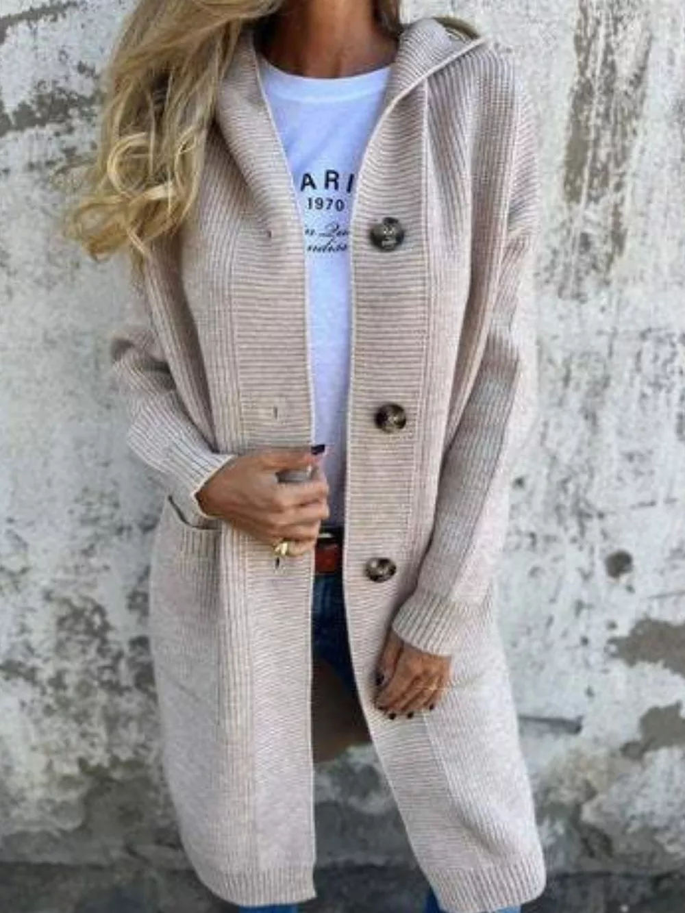 Full Size Button-Down Hooded Cardigan Plus Size, image 4