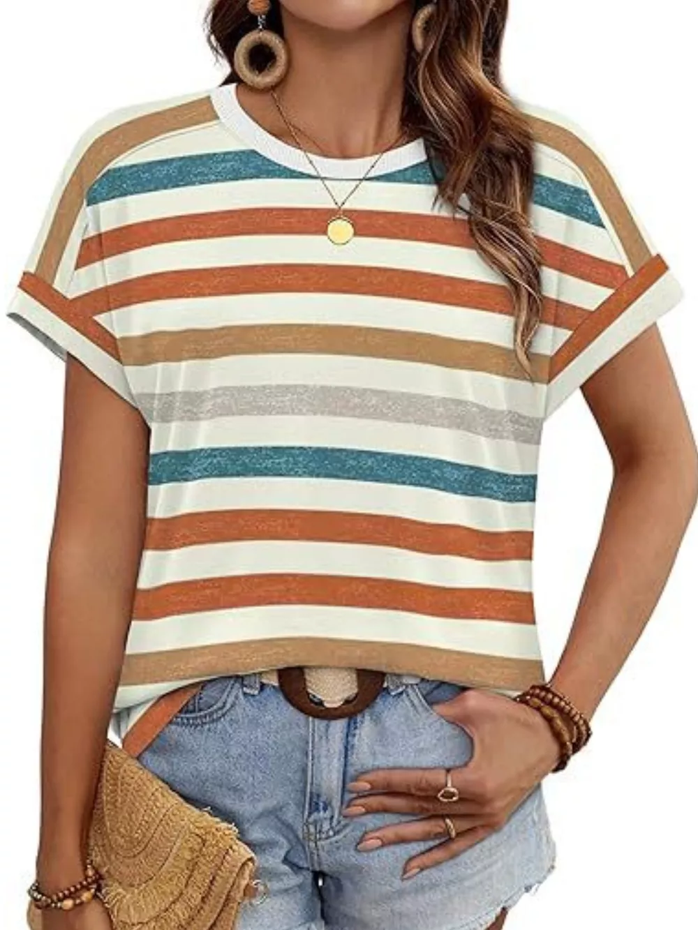 Striped Short Sleeve Casual T-Shirt, image 2