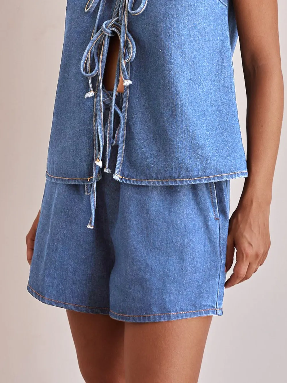 Elastic Waist Denim Shorts, image 2