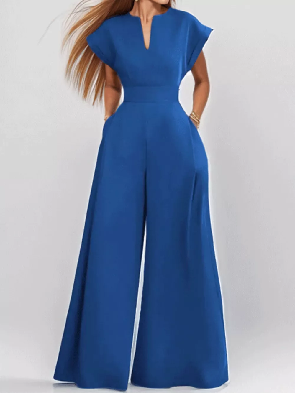 Full Size Notched Wide Leg Jumpsuit Plus Size, image 2