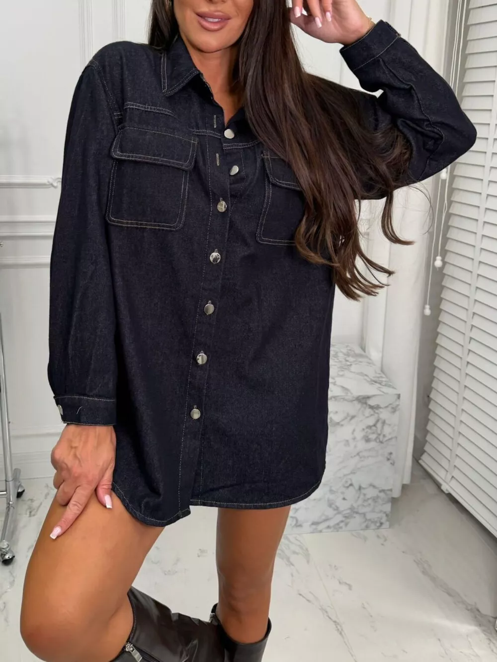 Vintage Washed Denim Jacket with Chest Pockets, image 9
