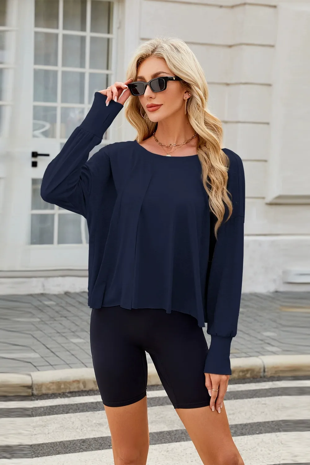 Backless Round Neck Long Sleeve T-Shirt, image 6