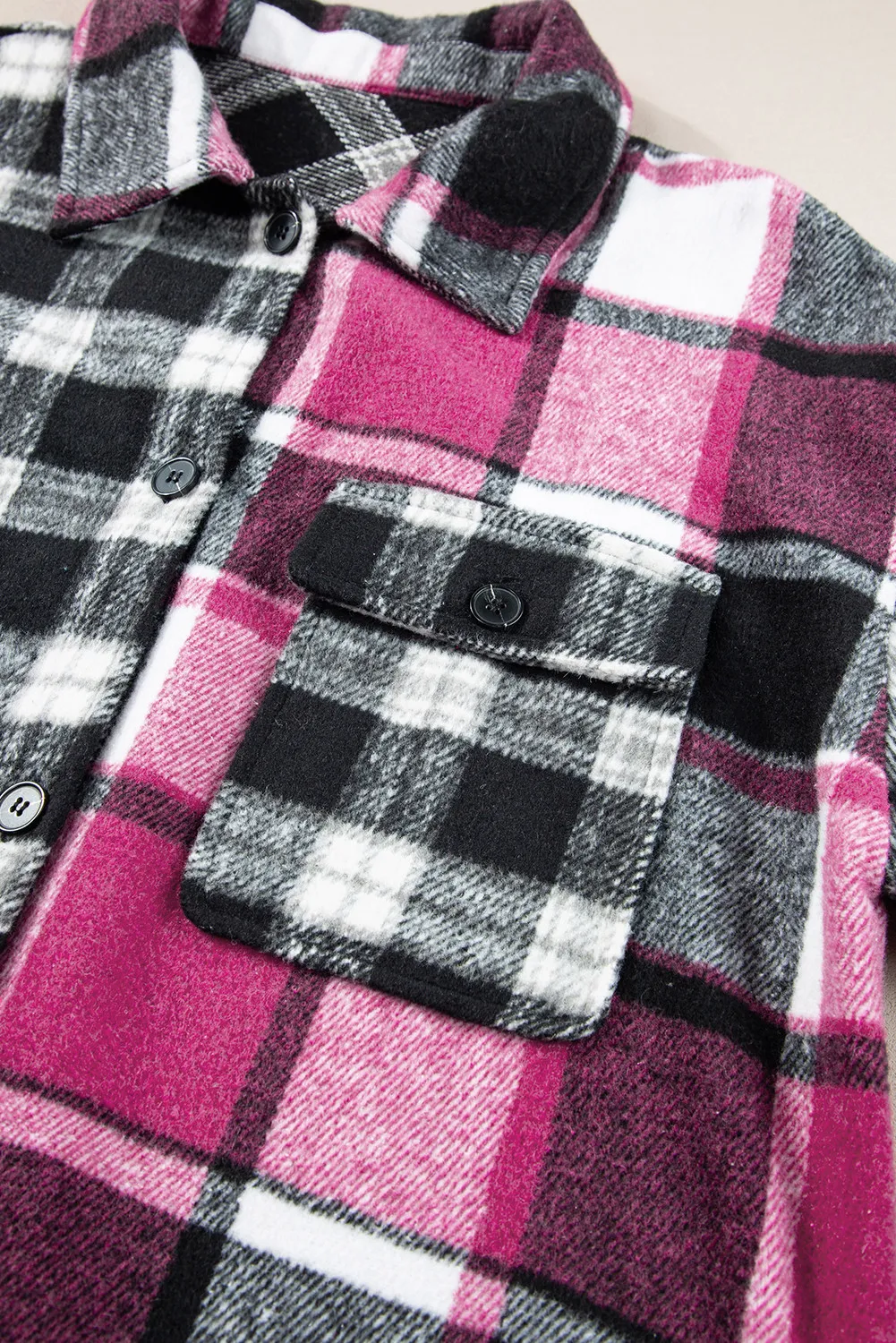 Pocketed Plaid Collared Neck Long Sleeve Shacket, image 2