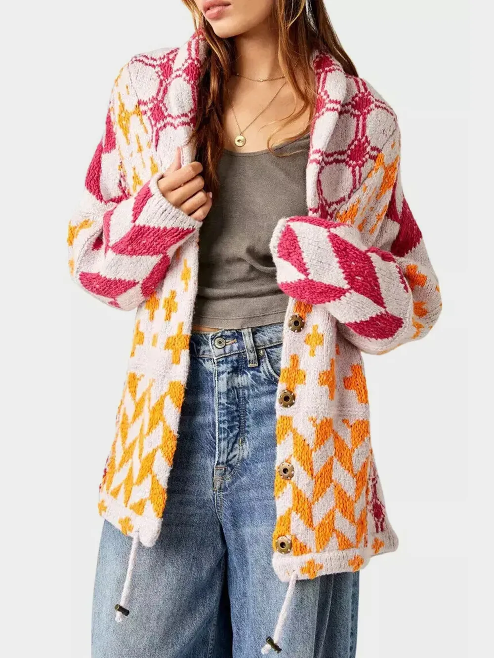 Collared Neck Long Sleeve Cardigan, image 4