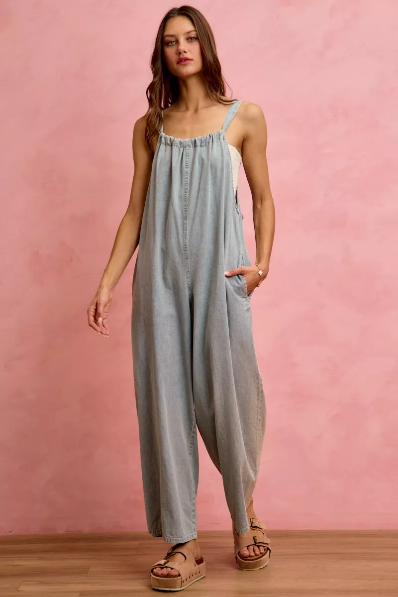 Wide Leg Lightweight Denim Overalls, image 9