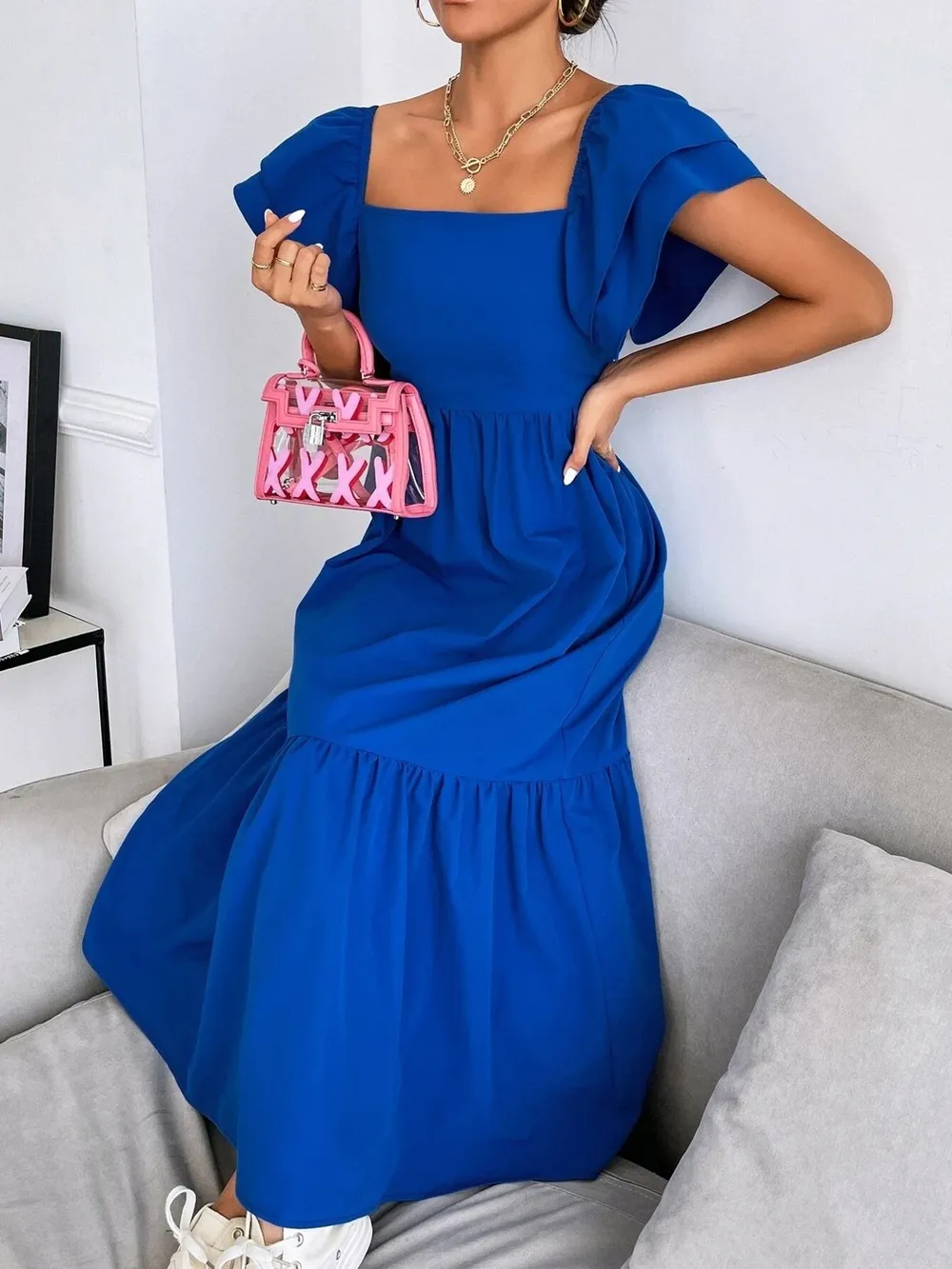 Tiered Square Neck Maxi Dress, image 5