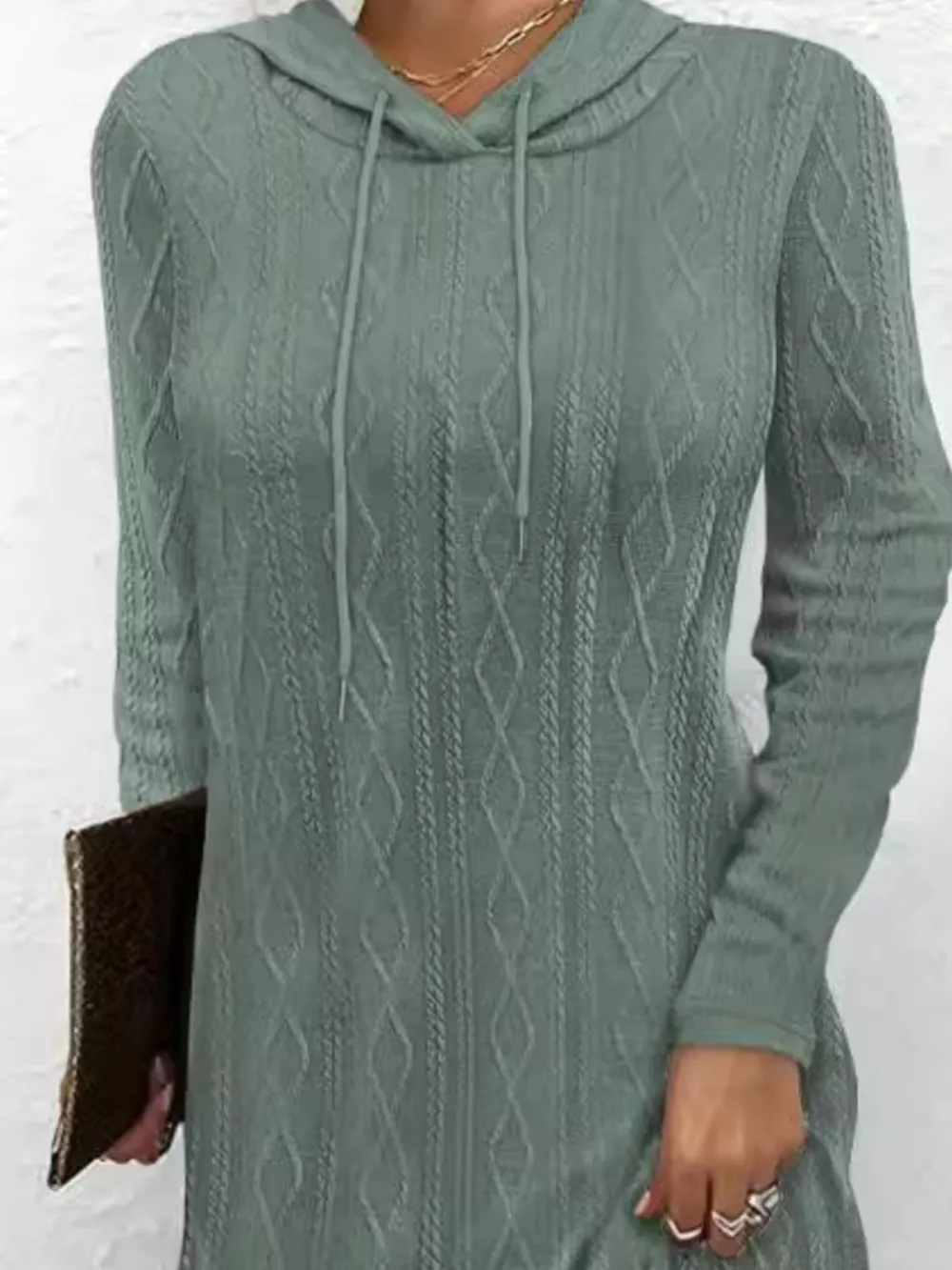 Casual Long Sleeve Hooded Knit Dress, image 2