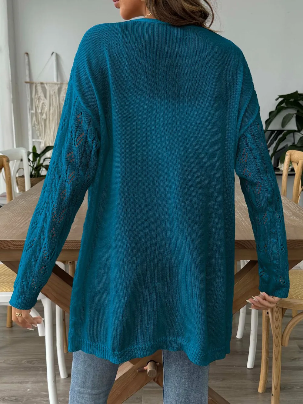 Openwork Open Front Long Sleeve Cardigan, image 14