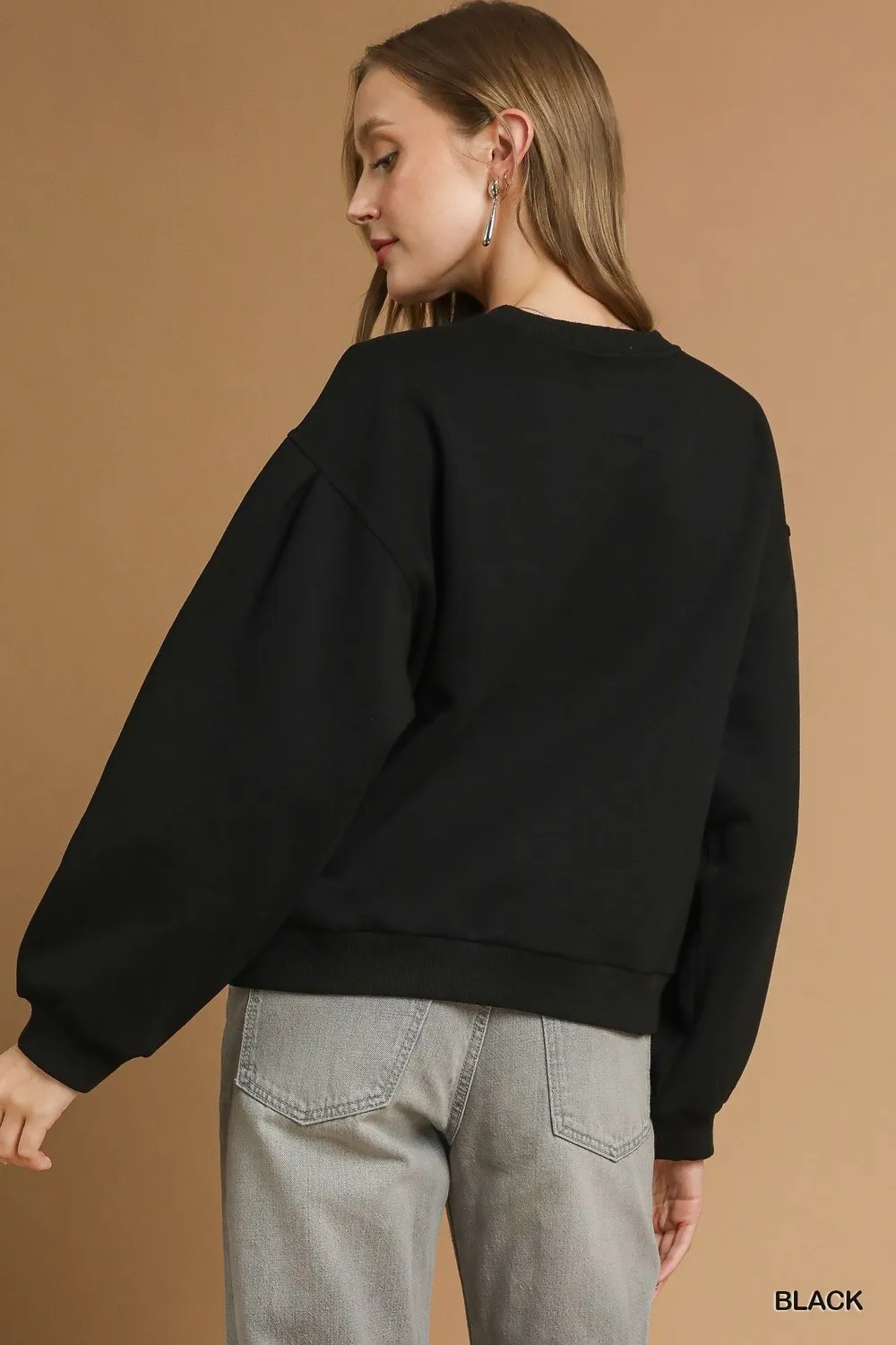 Round Neck Sweatshirt with Pleated Detail, image 2