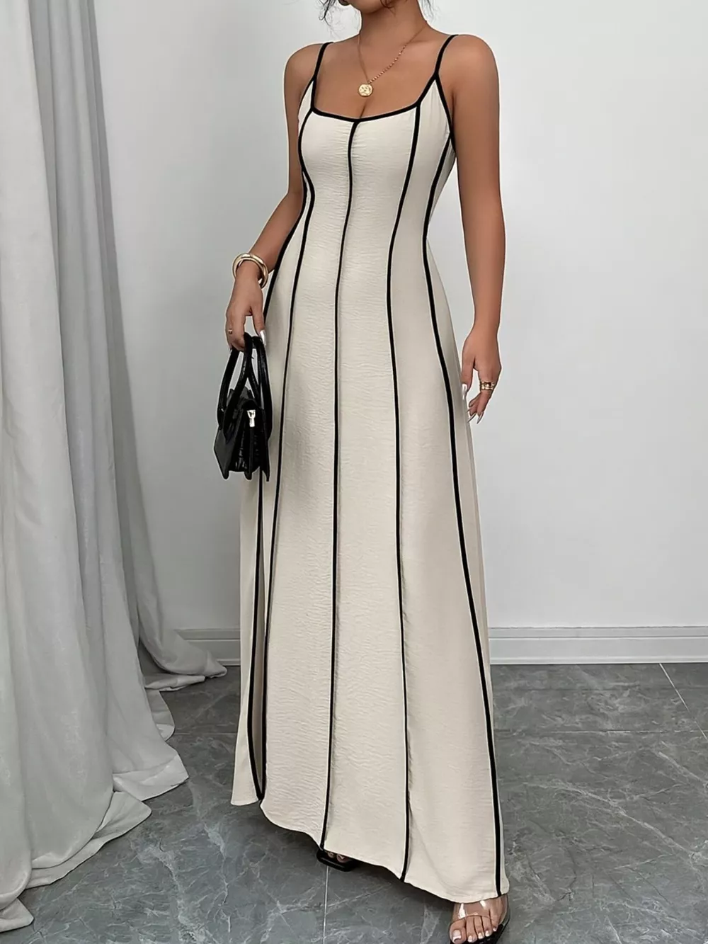 Contrast Trim Spaghetti Strap Maxi Dress, image 2