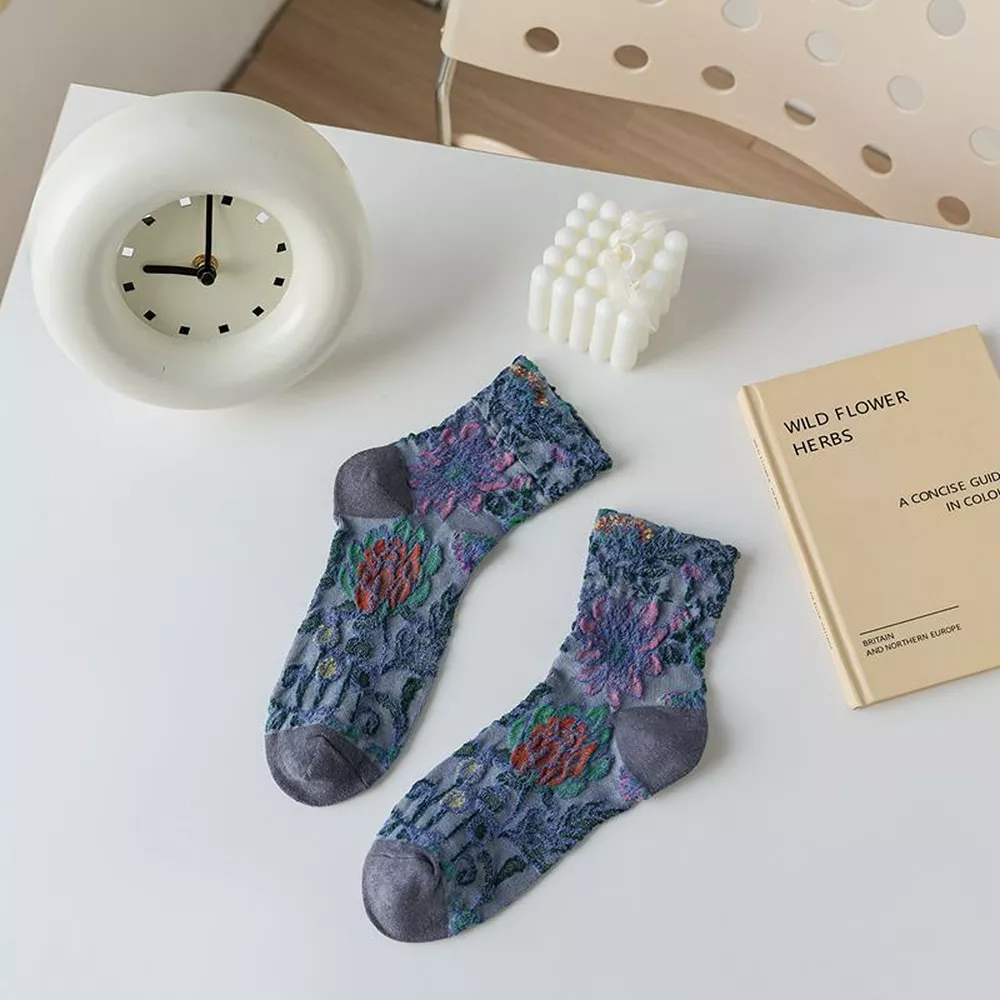 Floral Jacquard Crew Socks, image 9
