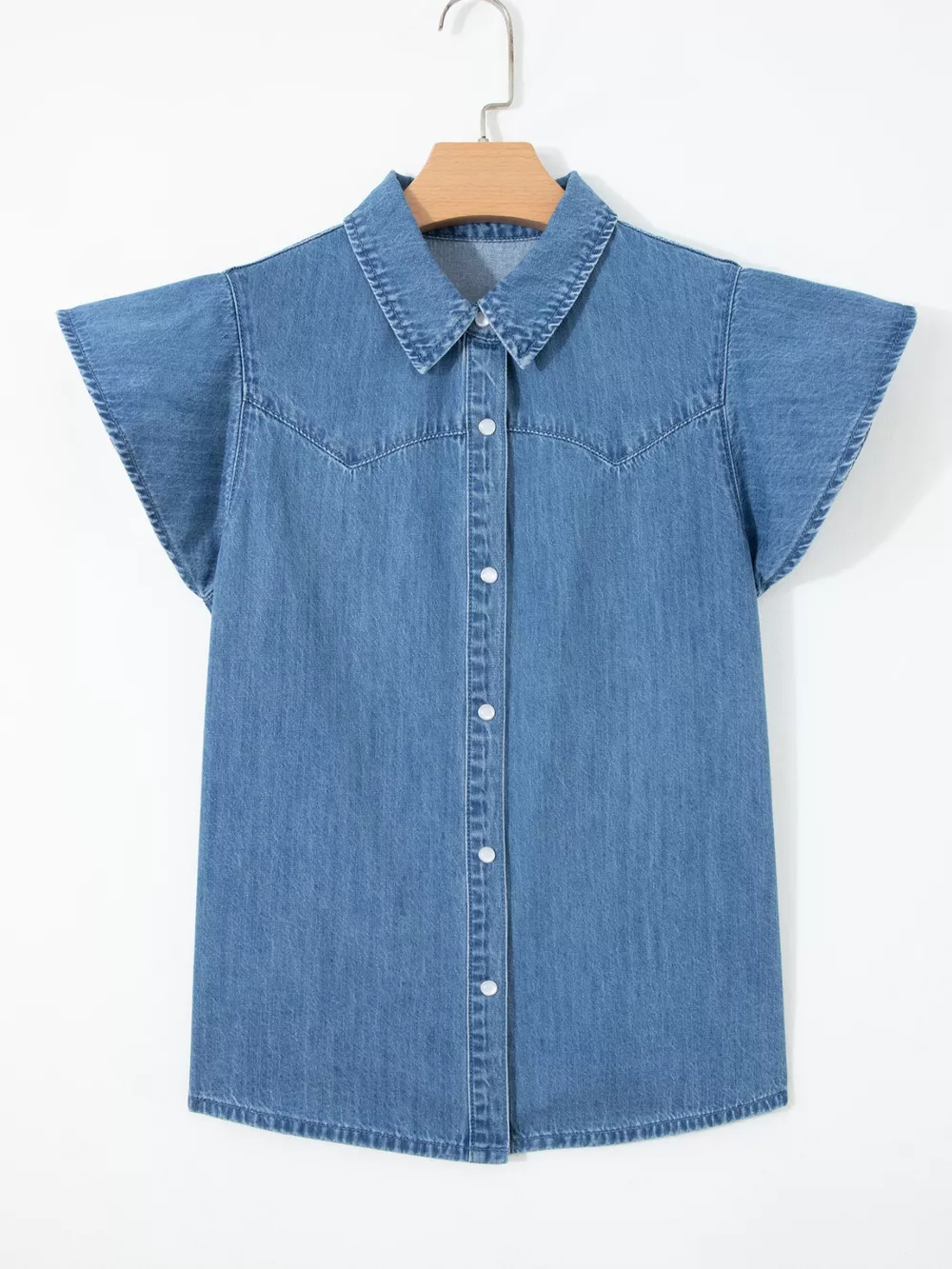 Ruffled Short Sleeve Denim Shirt, image 3