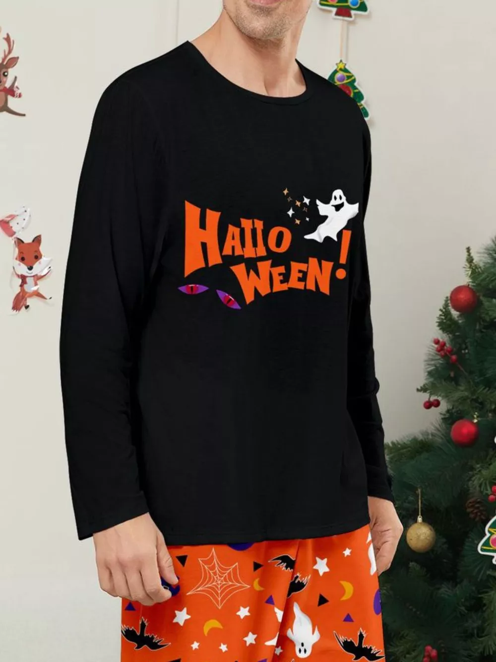 Full Size Halloween Family Matching Pajama Set with Ghost and Pumpkin Print Plus Size, image 3
