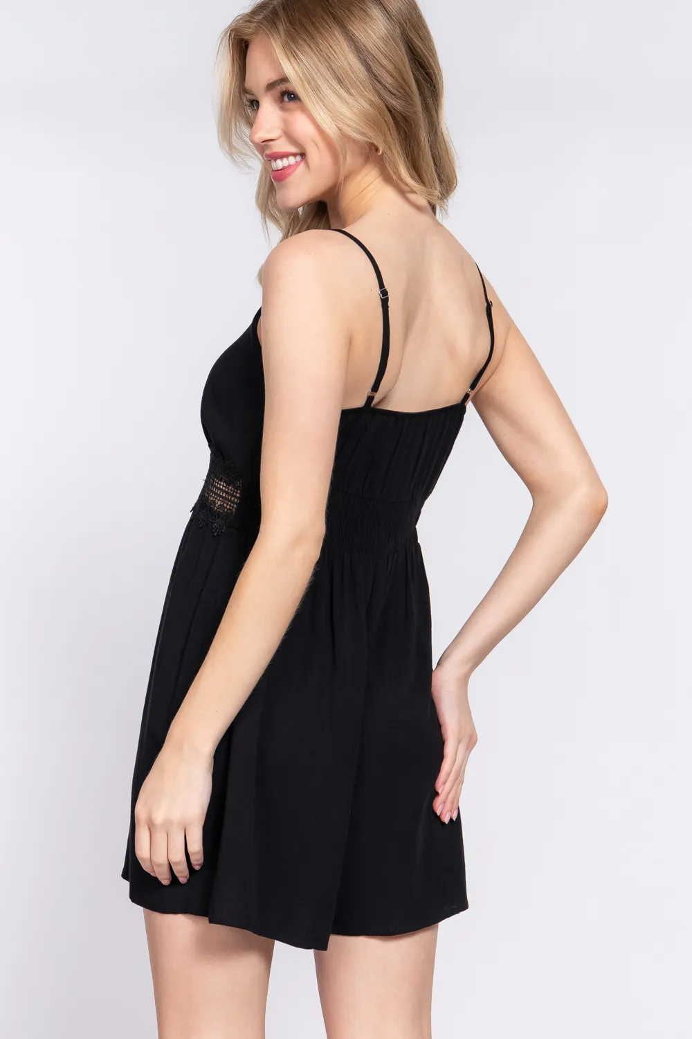 Waist Lace Trim Cami Romper, image 2