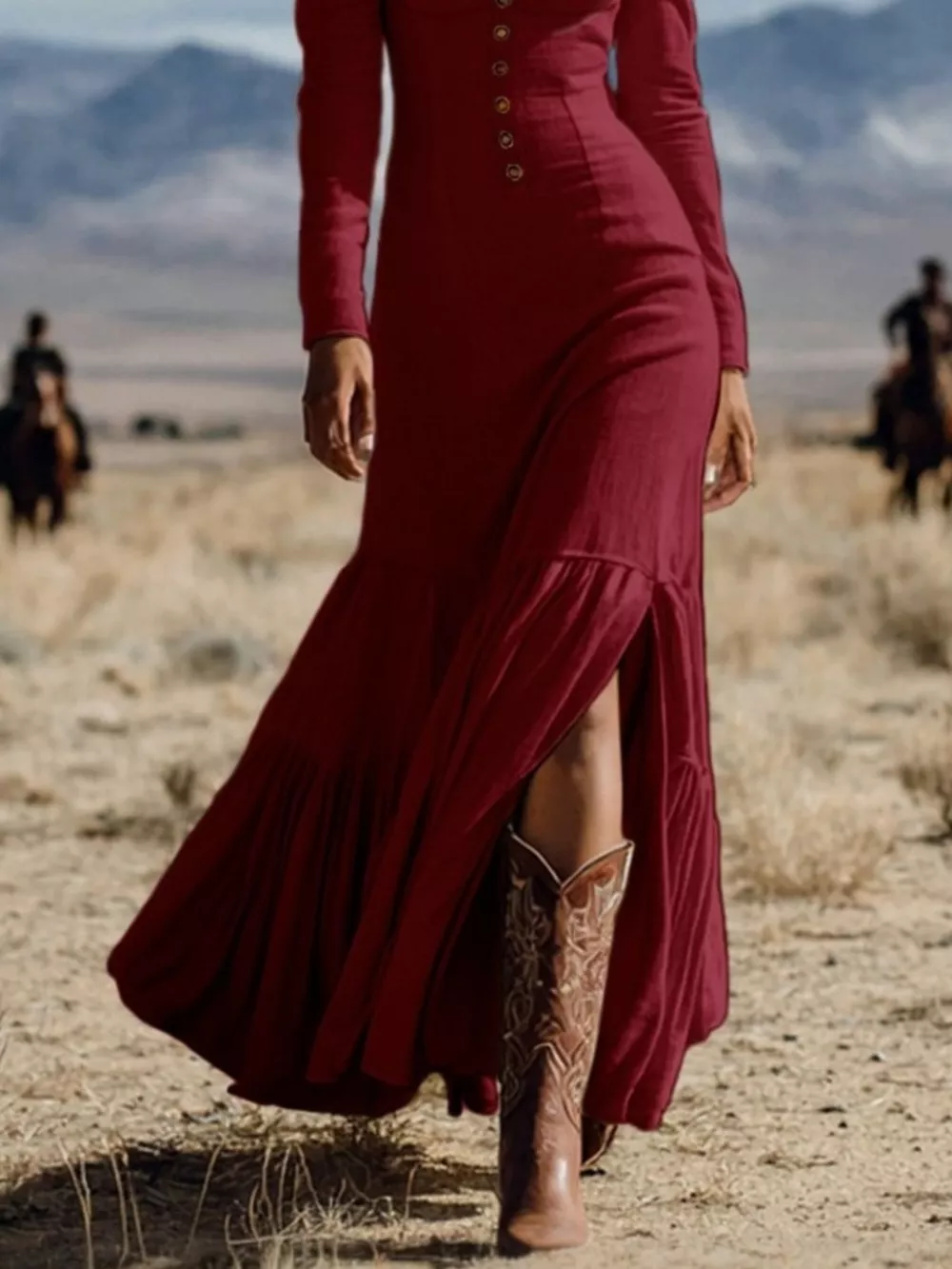 Slit Long Sleeve Tiered Maxi Dress, image 2