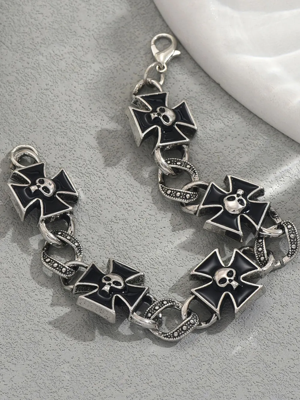Gothic Skull Cross Chain Bracelet, image 3