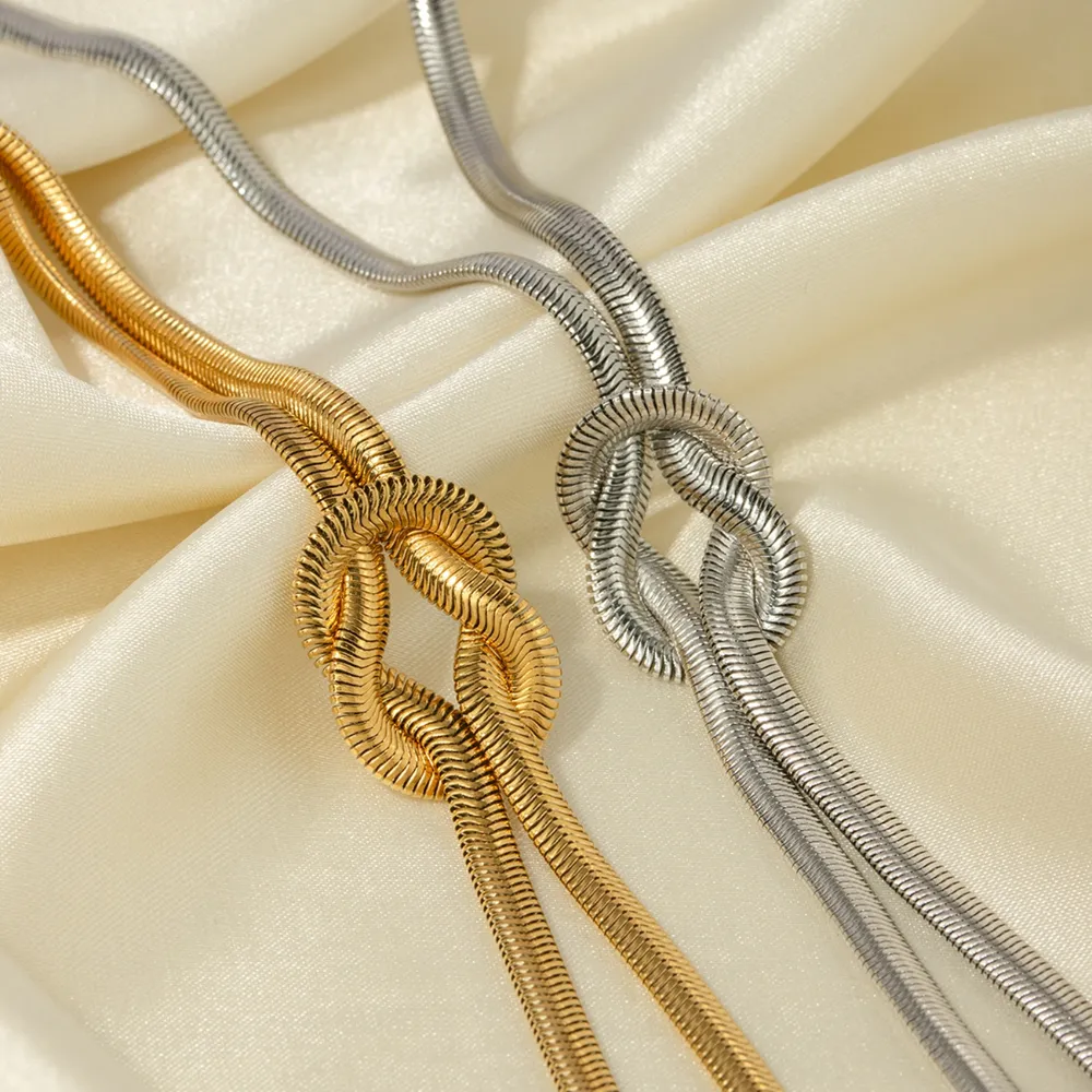 Double Layered Knot Herringbone Choker Necklace, image 6