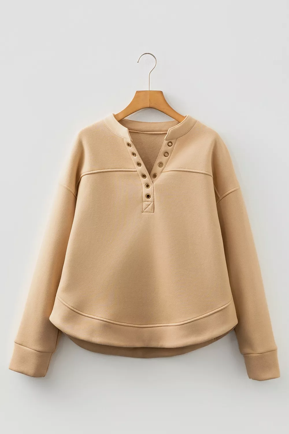 Eyelet Button Placket Dropped Shoulder Sweatshirt, image 5