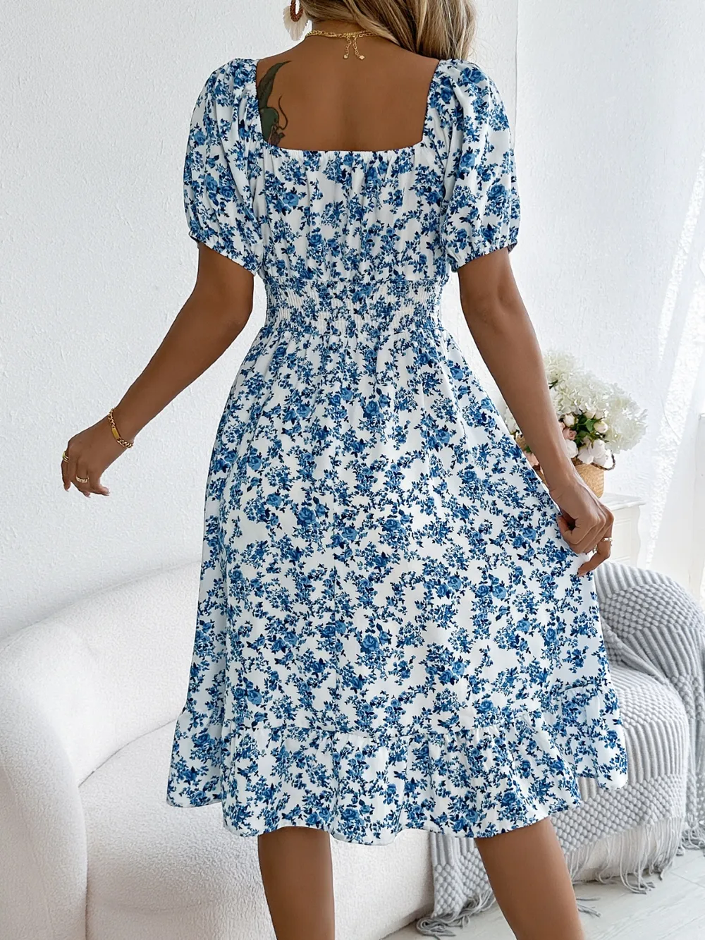 Ruffled Hem Floral Puff Sleeve Dress, image 3