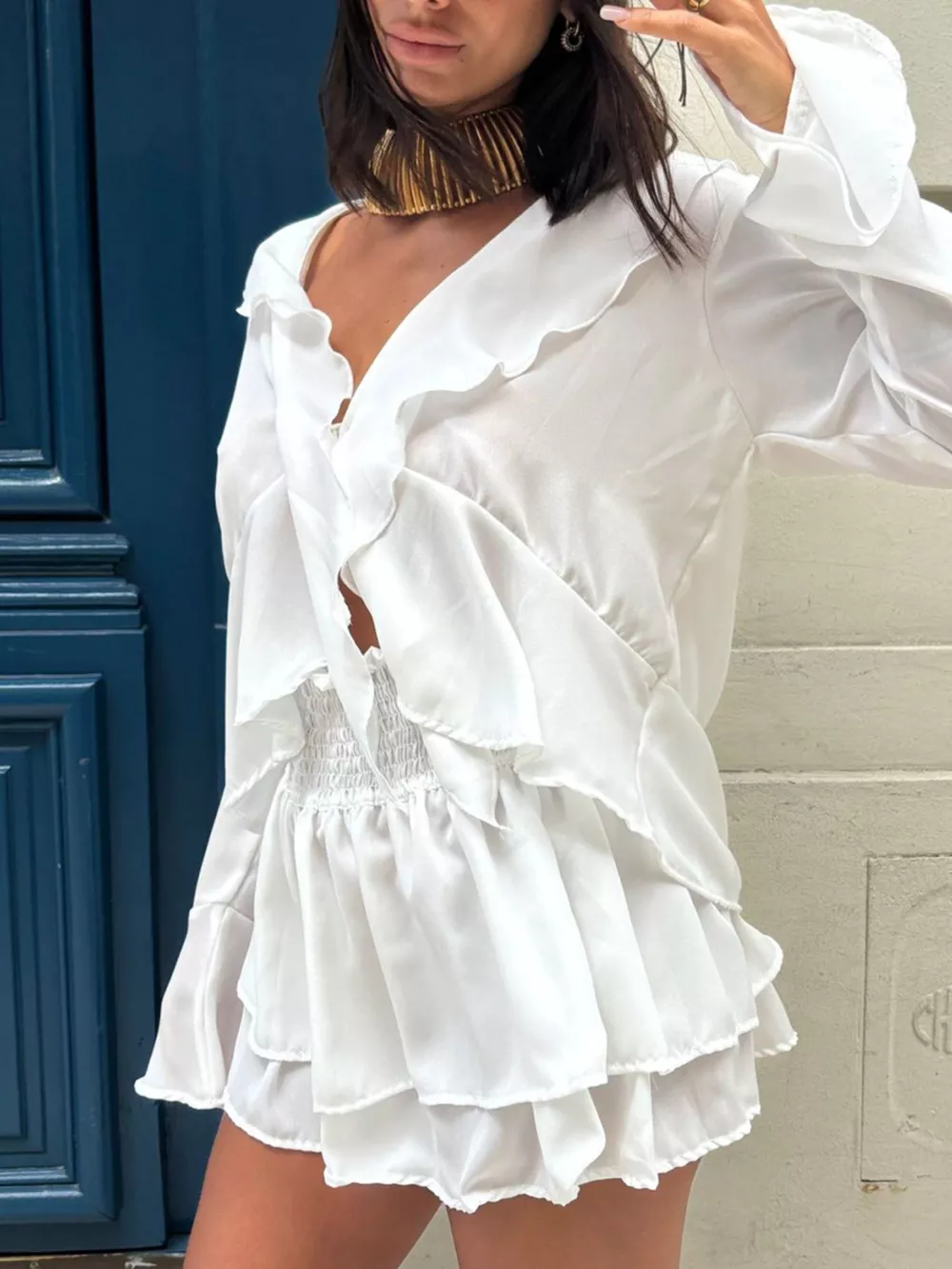 Ruffle Trim Top and Skirt Two-Piece Set, image 5