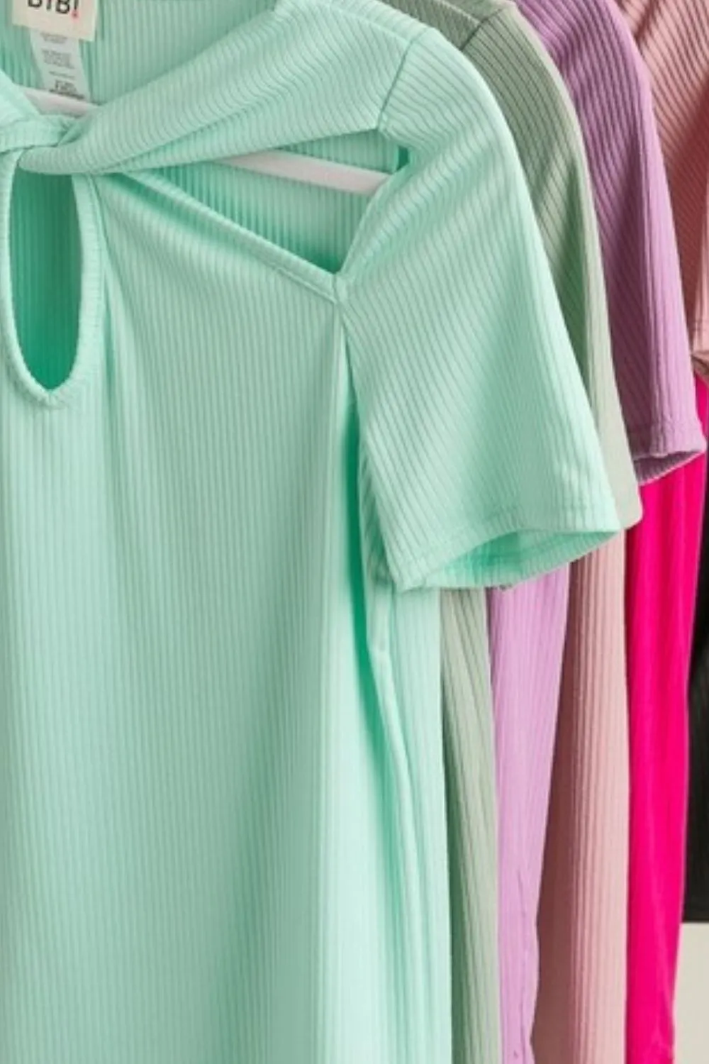 Rib Knit with Cut Out and Front Twist Detailed Top, image 2